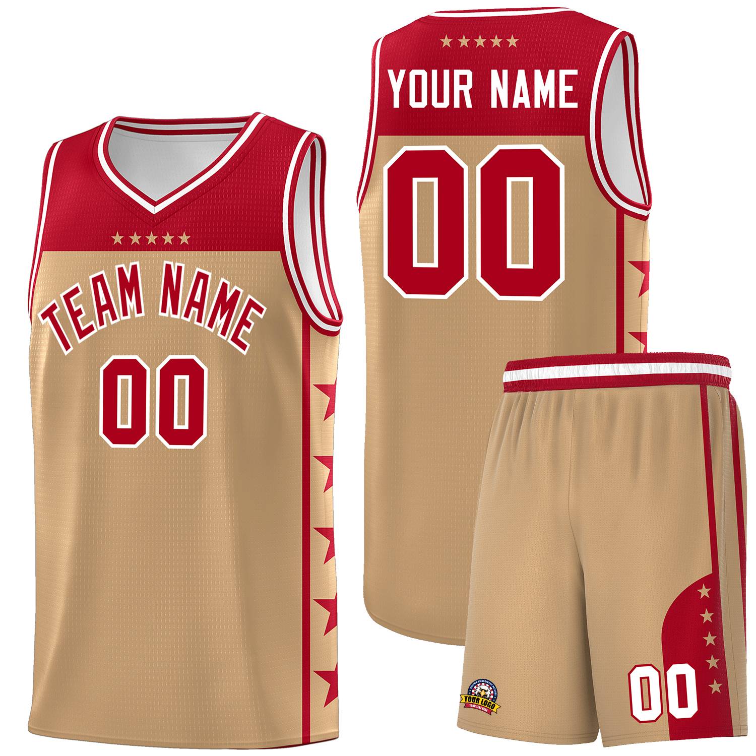 Custom Old Gold Red Color Block Sets Sports Uniform Basketball Jersey