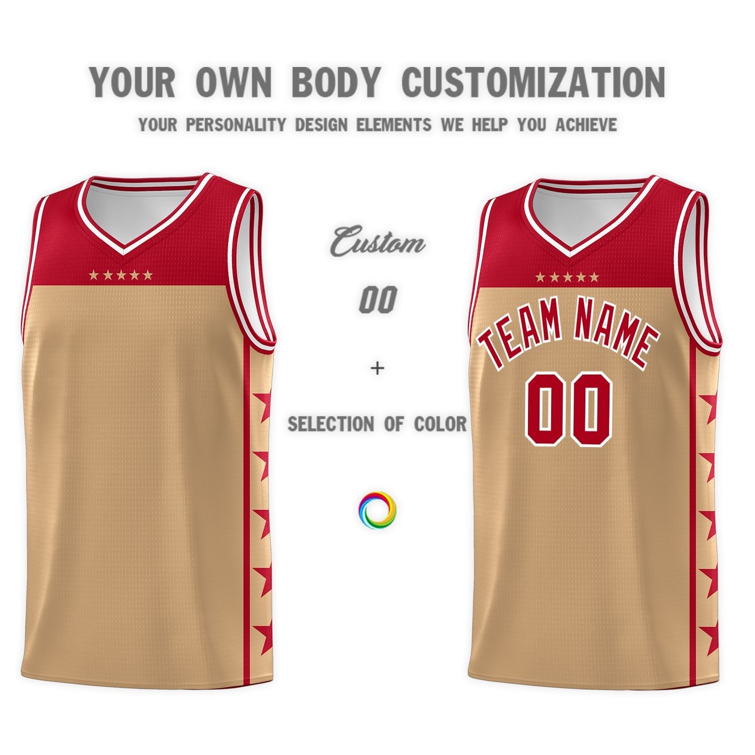 Custom Old Gold Red Color Block Sets Sports Uniform Basketball Jersey