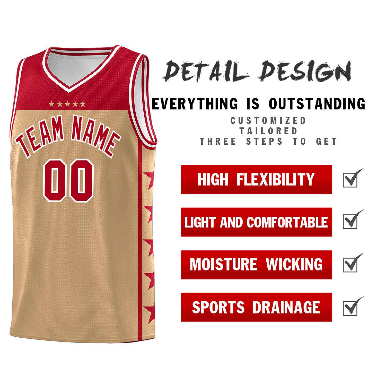 Custom Old Gold Red Color Block Sets Sports Uniform Basketball Jersey