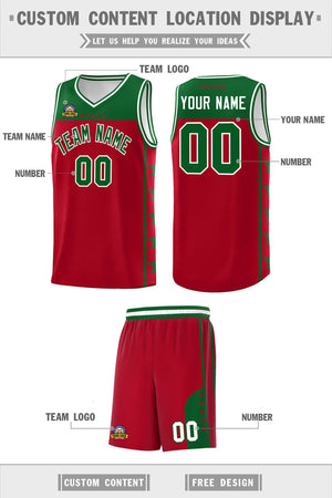 Custom Red Kelly Green Color Block Sets Sports Uniform Basketball Jersey