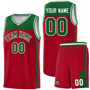 Custom Red Kelly Green Color Block Sets Sports Uniform Basketball Jersey