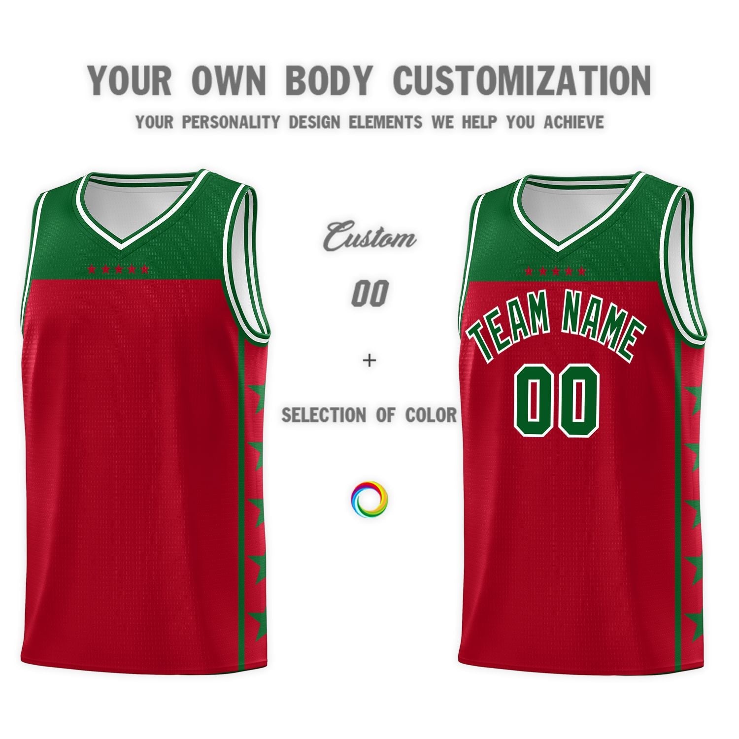 Custom Red Kelly Green Color Block Sets Sports Uniform Basketball Jersey