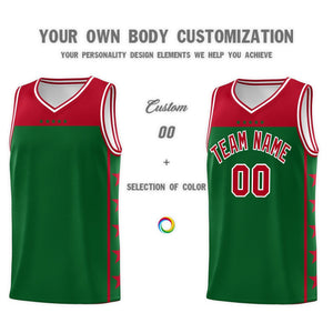 Custom Kelly Green Red Color Block Sets Sports Uniform Basketball Jersey