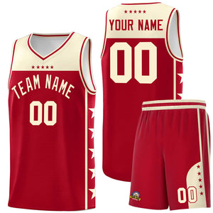 Custom Red Cream Color Block Sets Sports Uniform Basketball Jersey