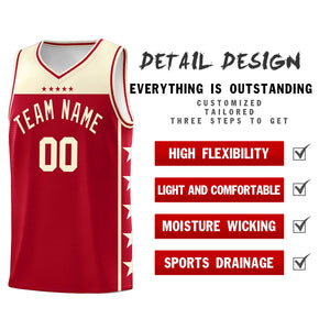 Custom Red Cream Color Block Sets Sports Uniform Basketball Jersey