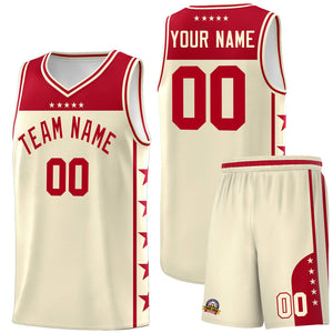 Custom Cream Red Color Block Sets Sports Uniform Basketball Jersey