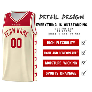 Custom Cream Red Color Block Sets Sports Uniform Basketball Jersey