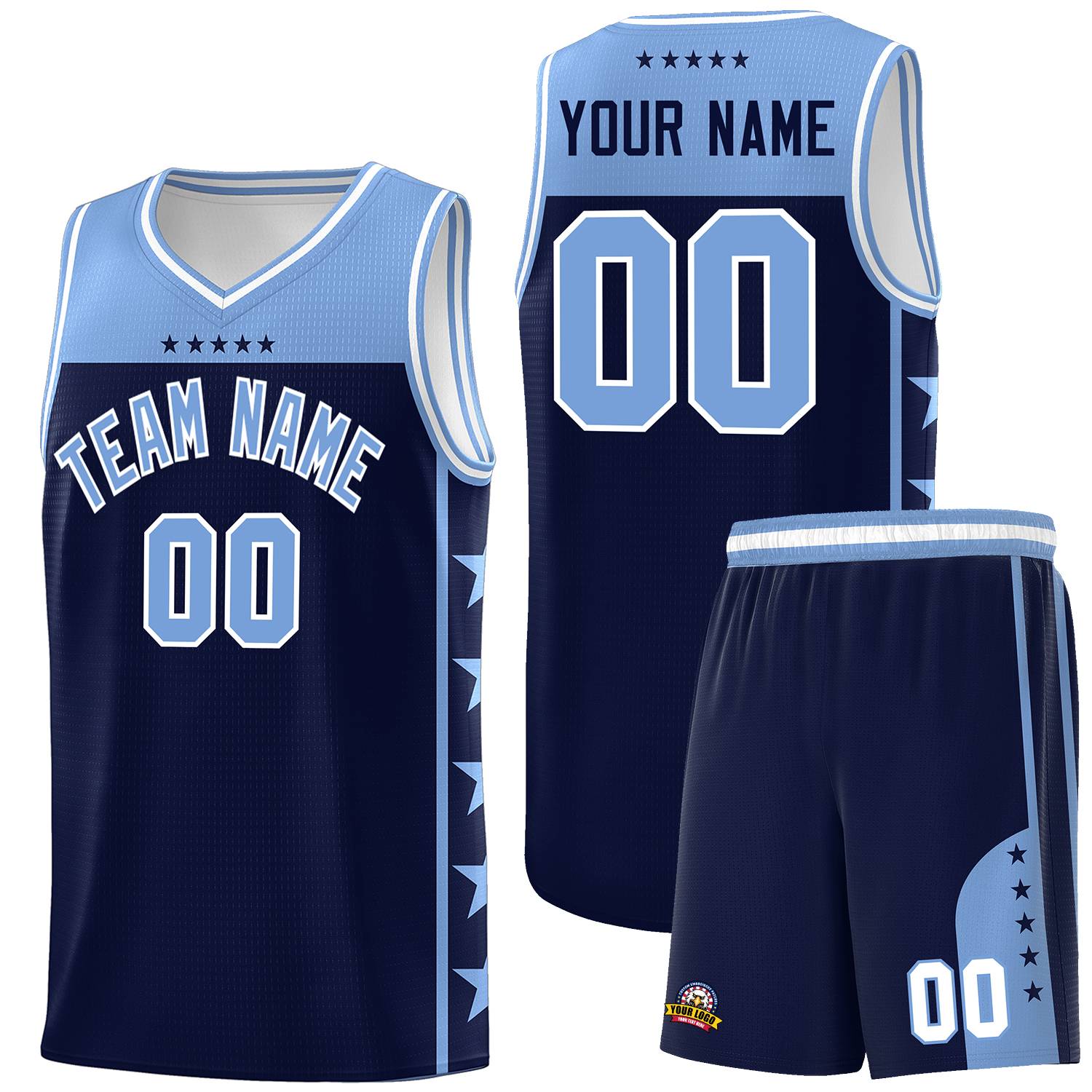 Custom Navy Light Blue Color Block Sets Sports Uniform Basketball Jersey