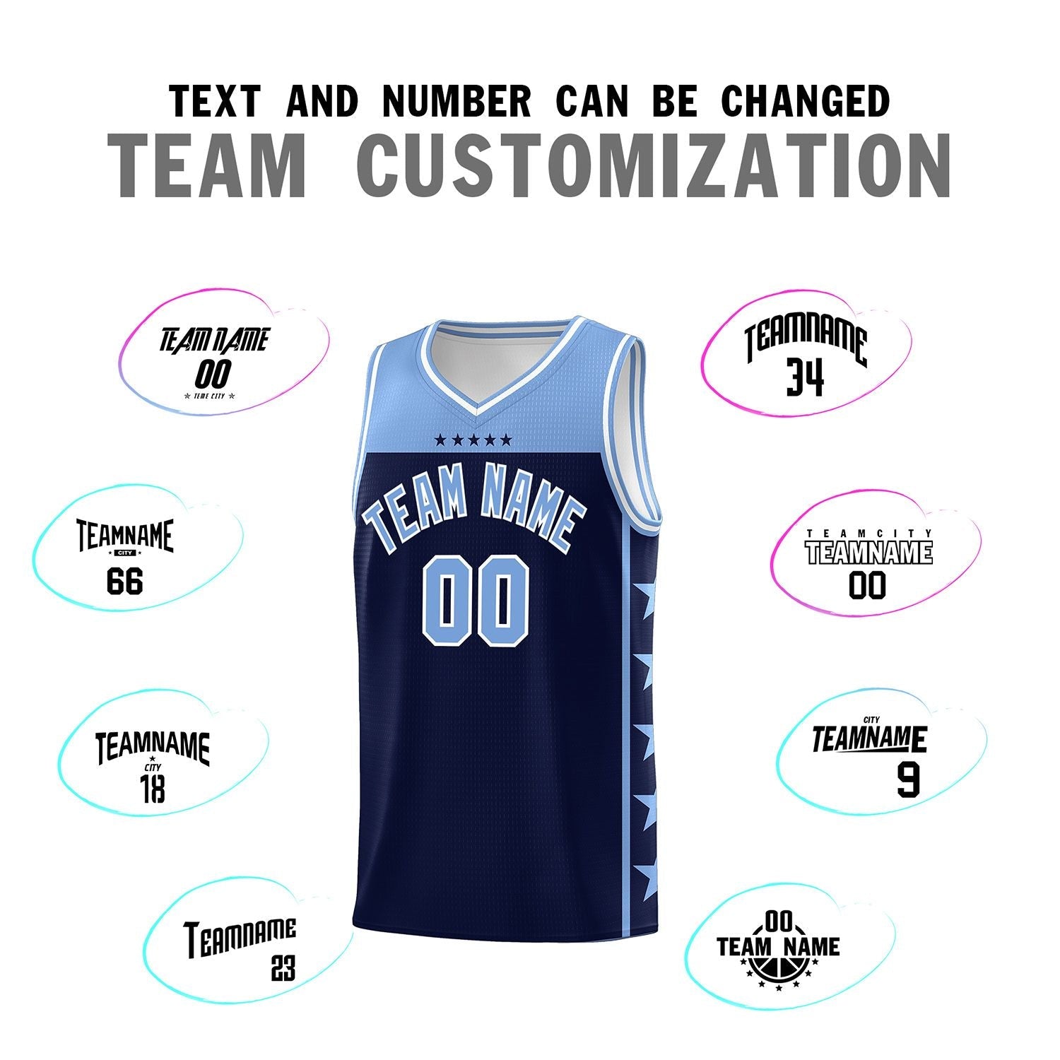 Custom Navy Light Blue Color Block Sets Sports Uniform Basketball Jersey