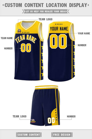 Custom Navy Yellow Color Block Sets Sports Uniform Basketball Jersey