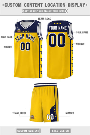 Custom Gold Navy Color Block Sets Sports Uniform Basketball Jersey