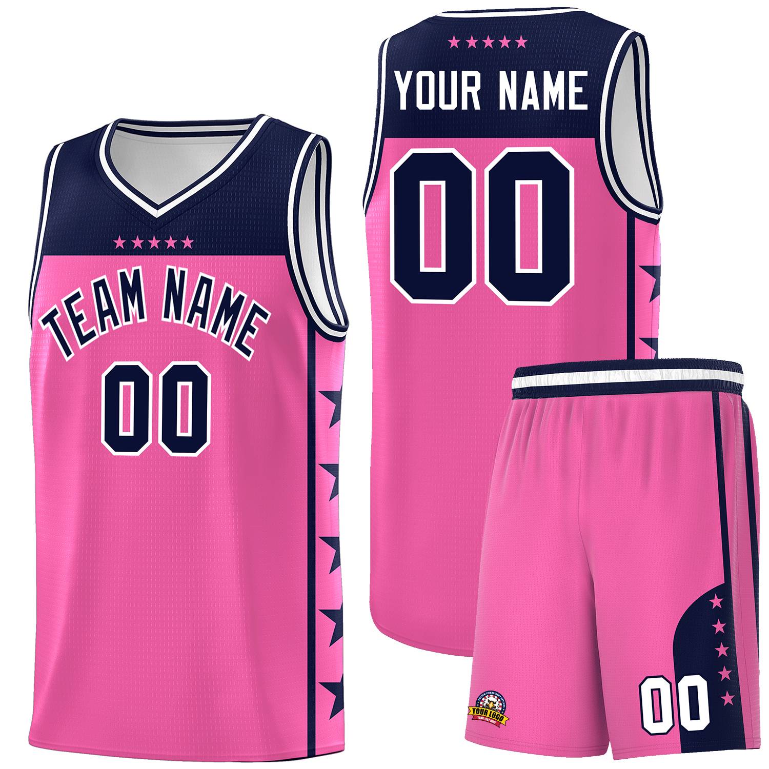 Custom Pink Navy Color Block Sets Sports Uniform Basketball Jersey