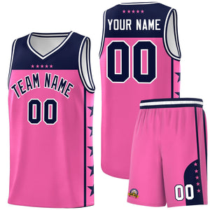 Custom Pink Navy Color Block Sets Sports Uniform Basketball Jersey