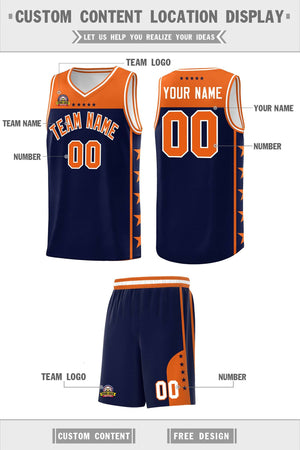 Custom Navy Orange Color Block Sets Sports Uniform Basketball Jersey