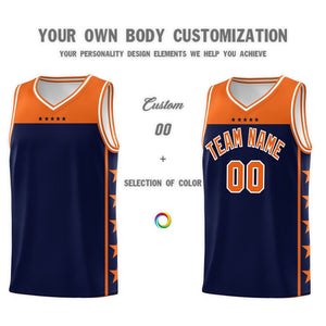 Custom Navy Orange Color Block Sets Sports Uniform Basketball Jersey