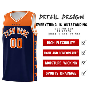 Custom Navy Orange Color Block Sets Sports Uniform Basketball Jersey