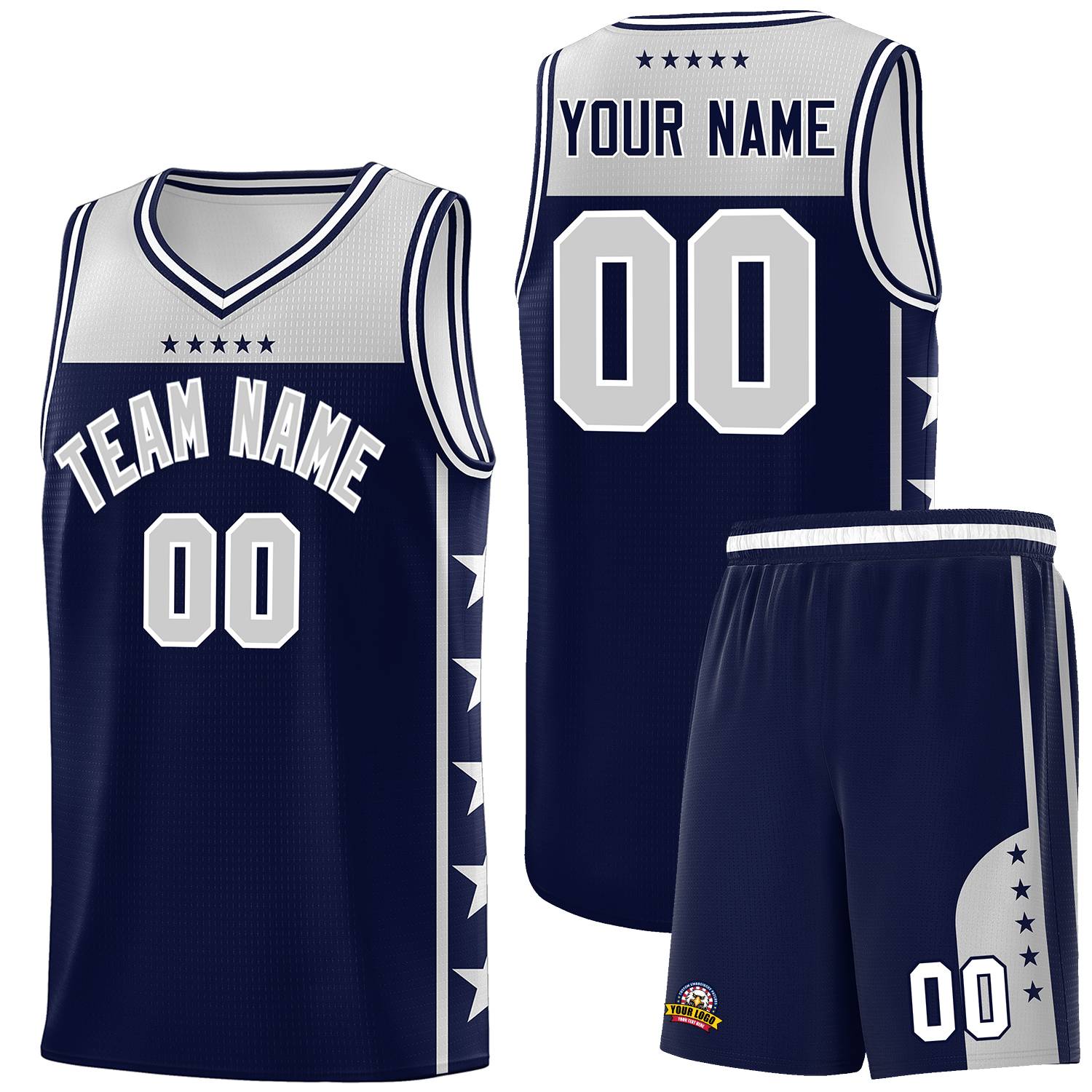 Custom Navy Gray Color Block Sets Sports Uniform Basketball Jersey