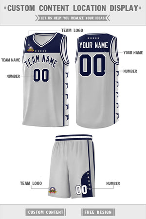 Custom Gray Navy Color Block Sets Sports Uniform Basketball Jersey