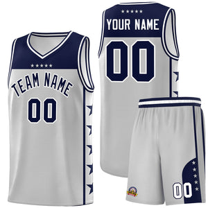 Custom Gray Navy Color Block Sets Sports Uniform Basketball Jersey