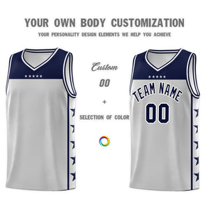 Custom Gray Navy Color Block Sets Sports Uniform Basketball Jersey