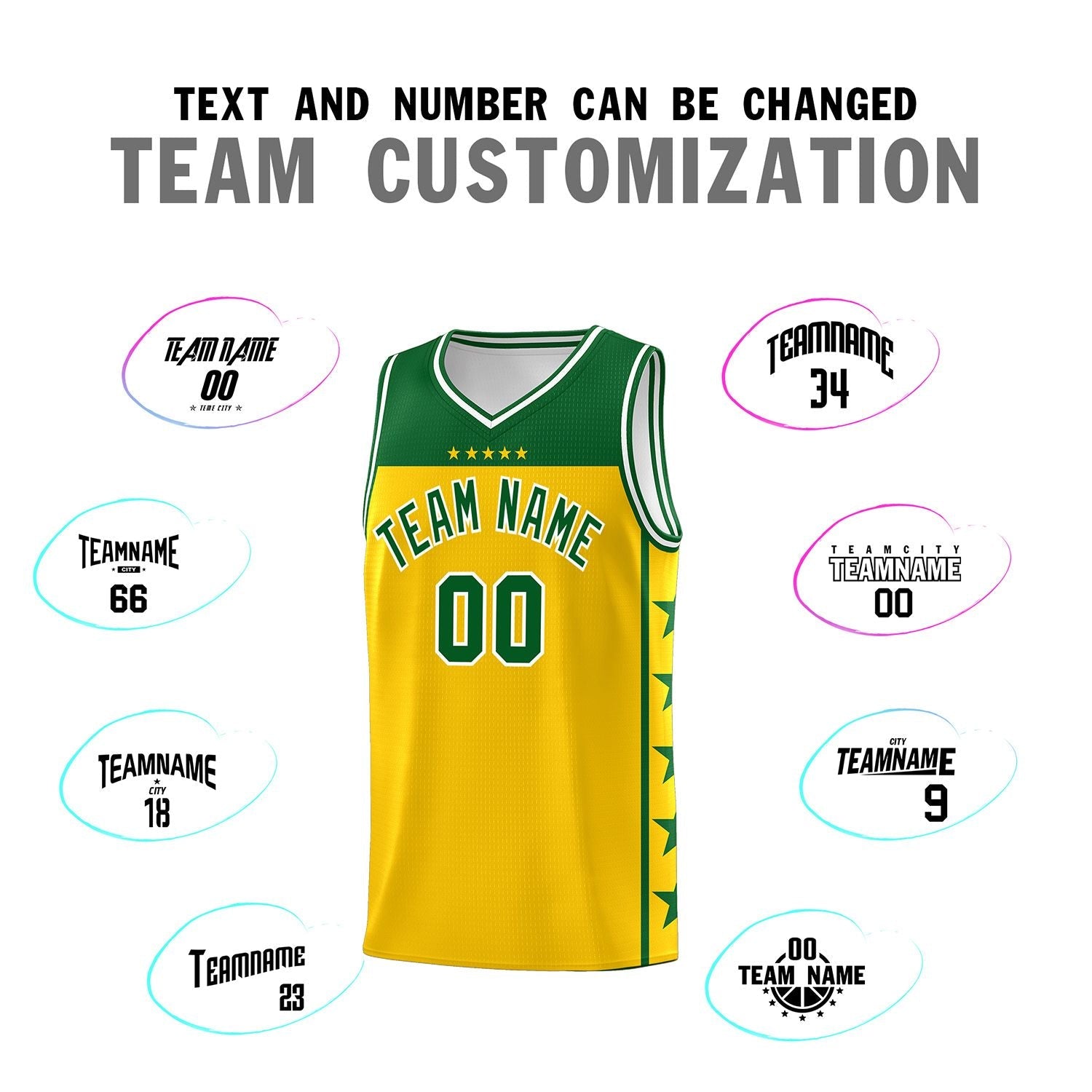 Custom Gold Kelly Green Color Block Sets Sports Uniform Basketball Jersey