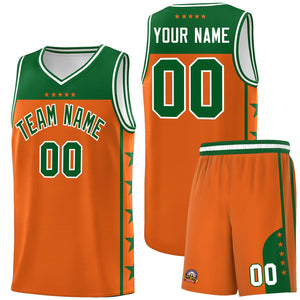 Custom Orange Kelly Green Color Block Sets Sports Uniform Basketball Jersey