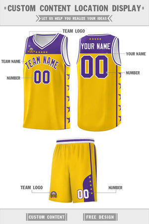 Custom Gold Purple Color Block Sets Sports Uniform Basketball Jersey