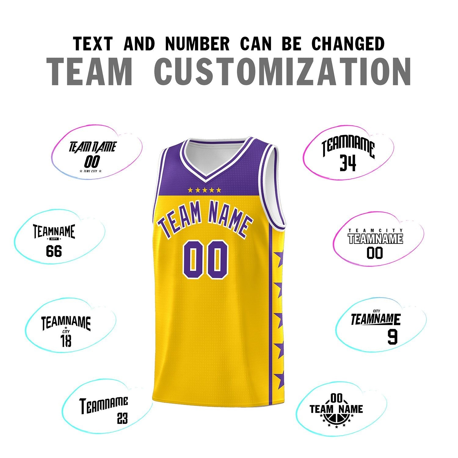 Custom Gold Purple Color Block Sets Sports Uniform Basketball Jersey