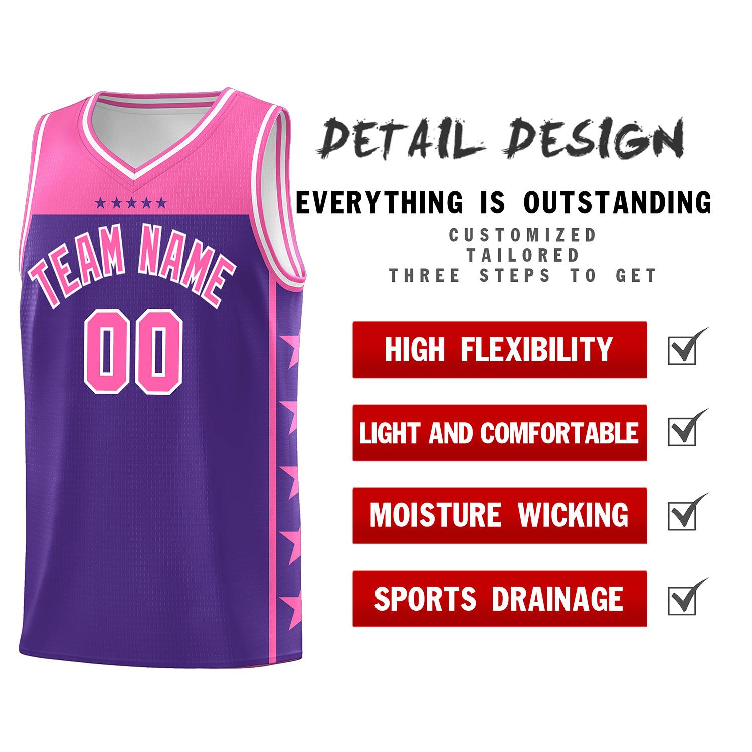 Custom Purple Pink Color Block Sets Sports Uniform Basketball Jersey