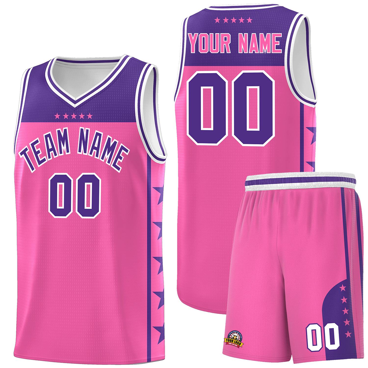 Custom Pink Purple Color Block Sets Sports Uniform Basketball Jersey