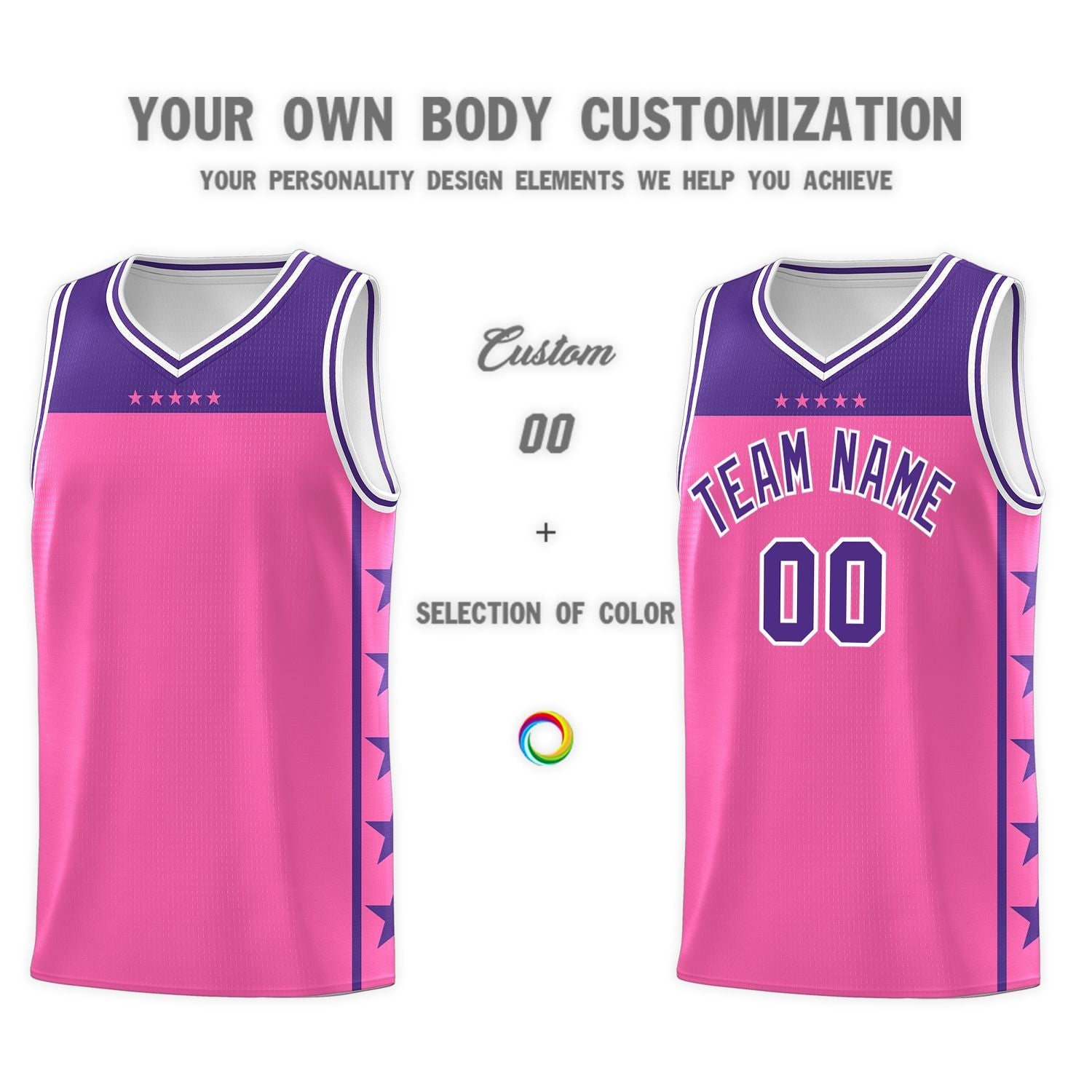 Custom Pink Purple Color Block Sets Sports Uniform Basketball Jersey