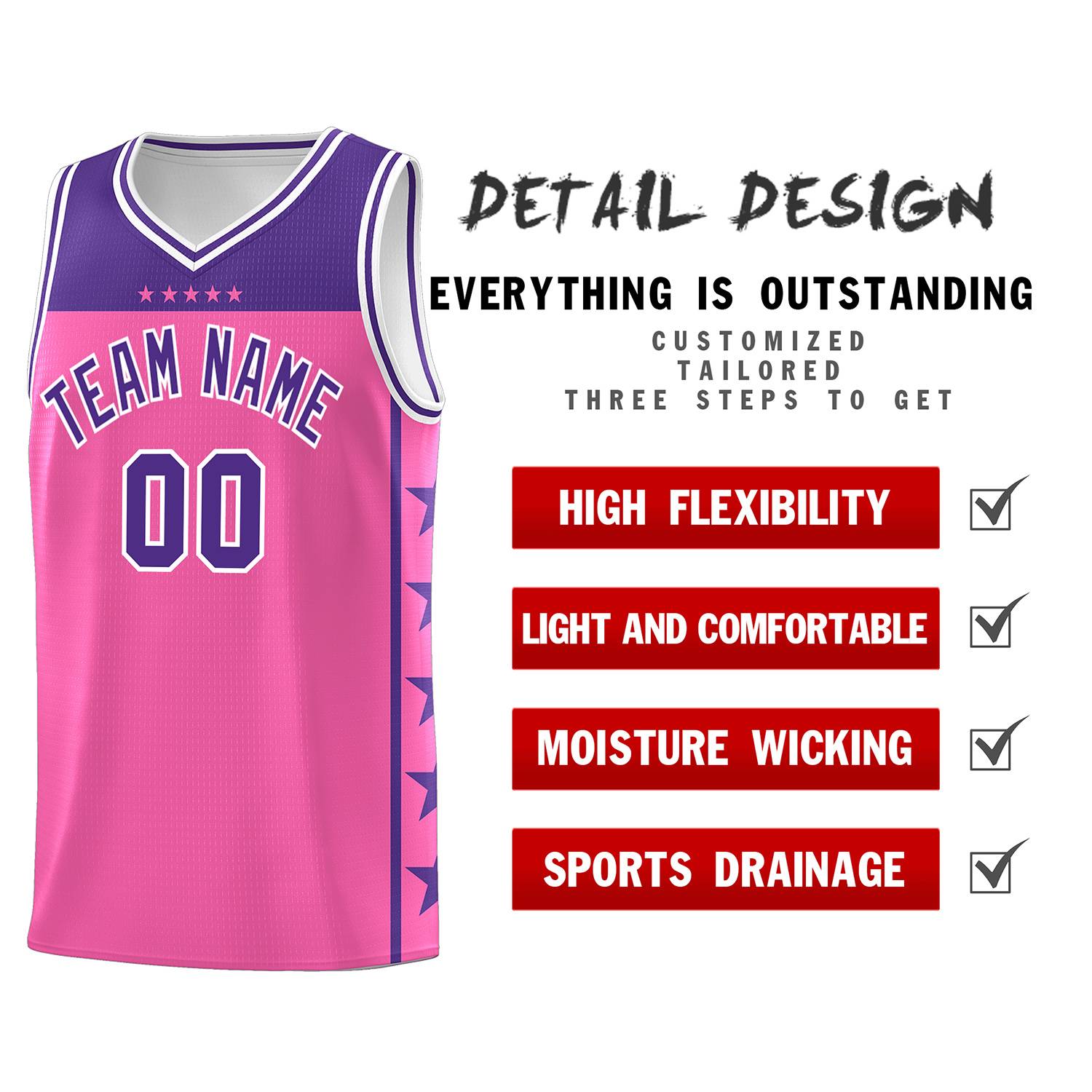 Custom Pink Purple Color Block Sets Sports Uniform Basketball Jersey