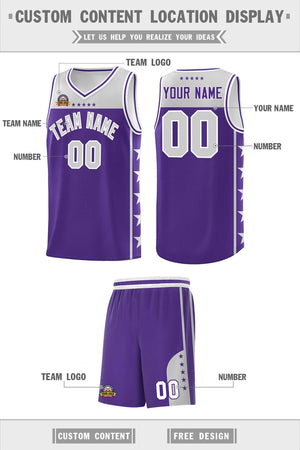 Custom Purple Gray Color Block Sets Sports Uniform Basketball Jersey