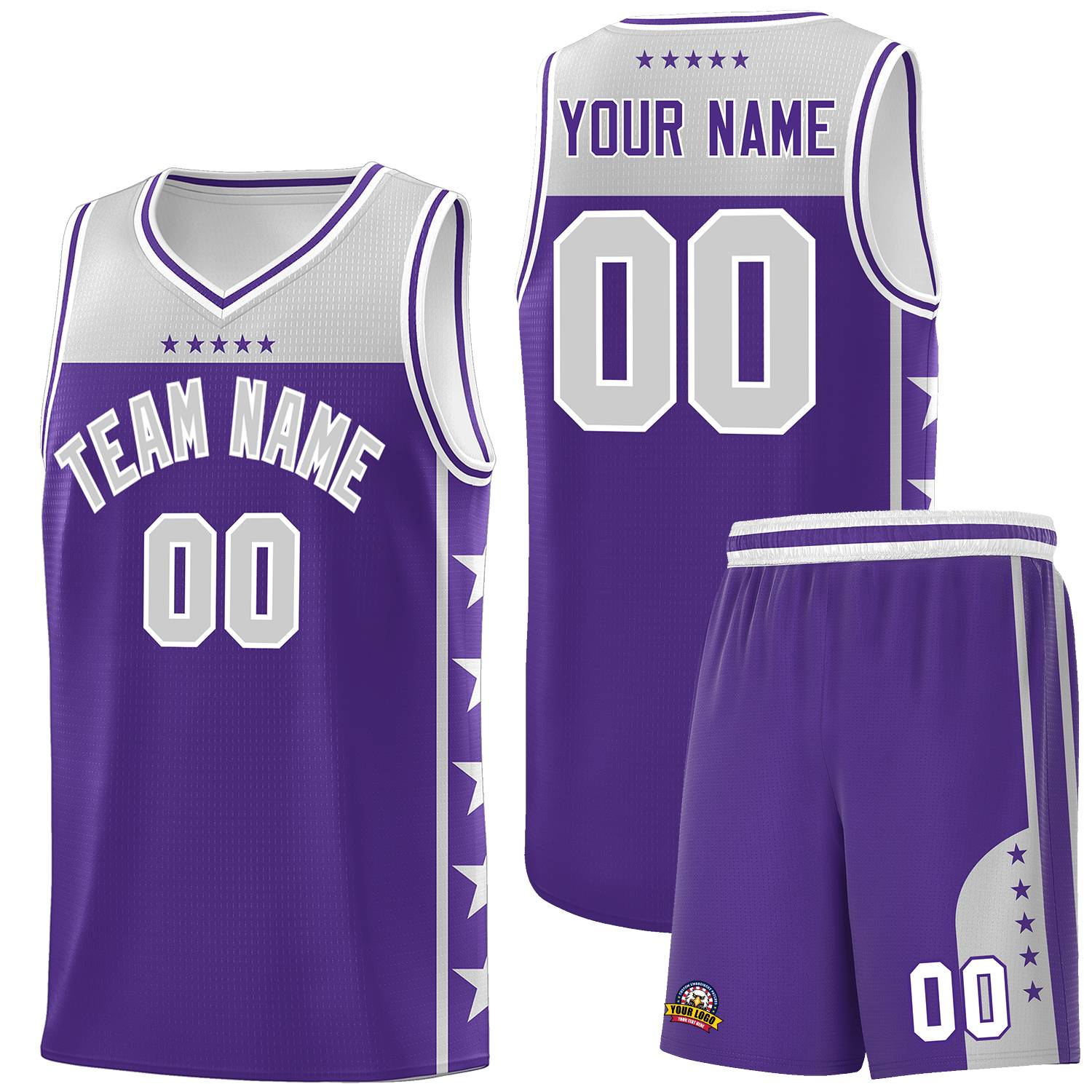 Custom Purple Gray Color Block Sets Sports Uniform Basketball Jersey