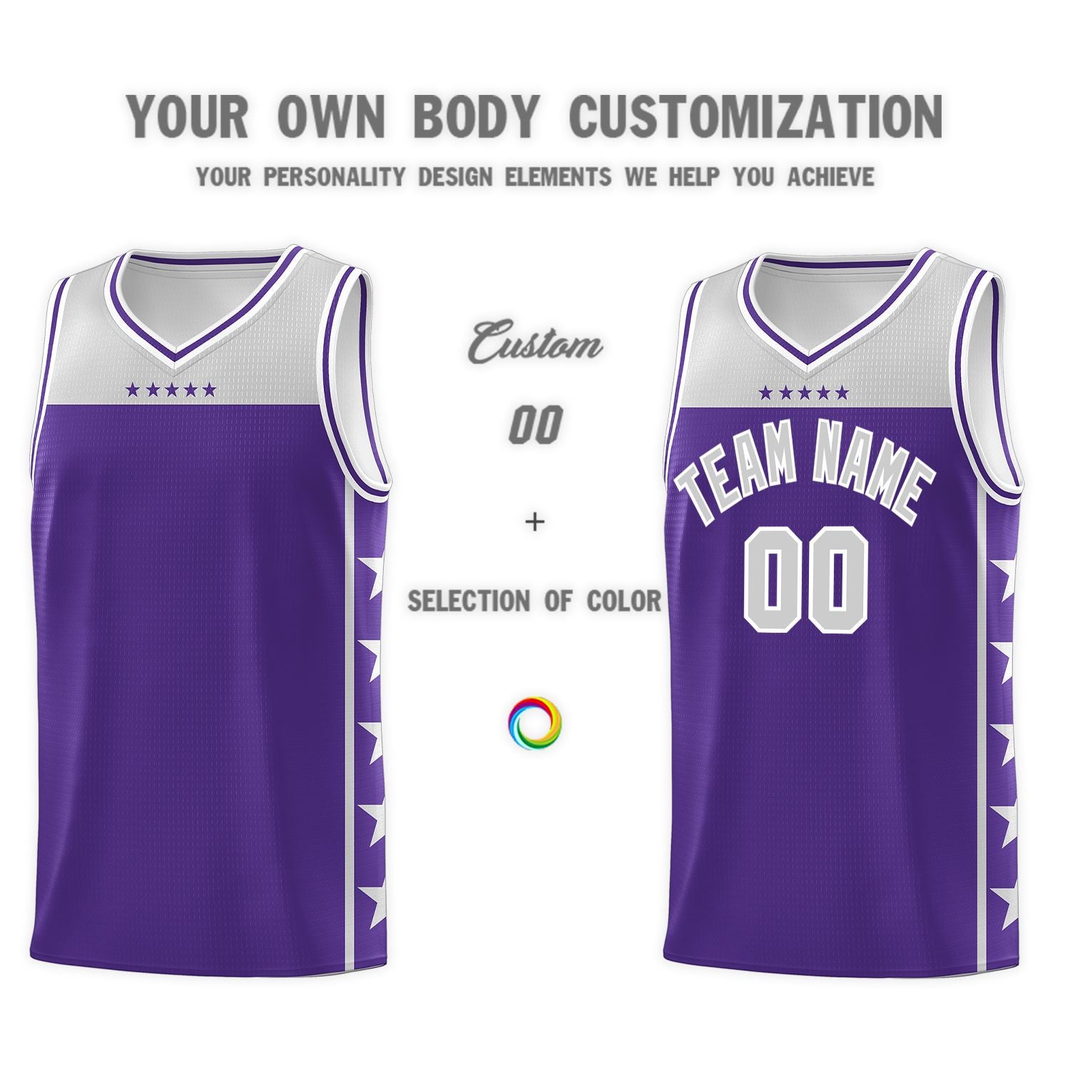 Custom Purple Gray Color Block Sets Sports Uniform Basketball Jersey