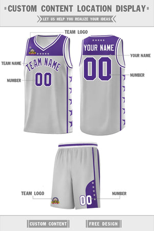 Custom Gray Purple Color Block Sets Sports Uniform Basketball Jersey