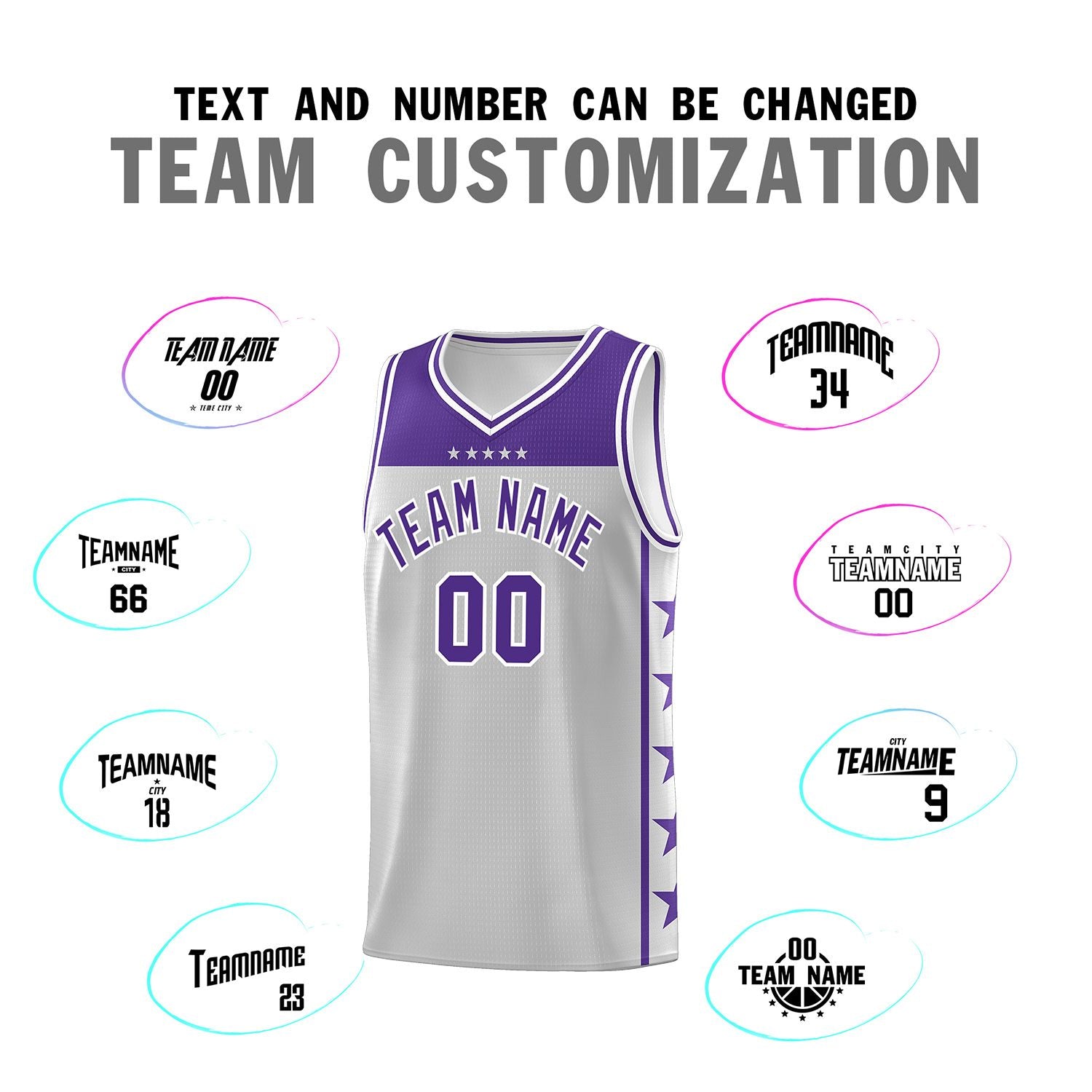 Custom Gray Purple Color Block Sets Sports Uniform Basketball Jersey