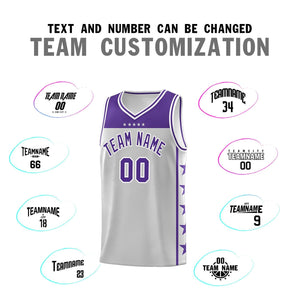 Custom Gray Purple Color Block Sets Sports Uniform Basketball Jersey