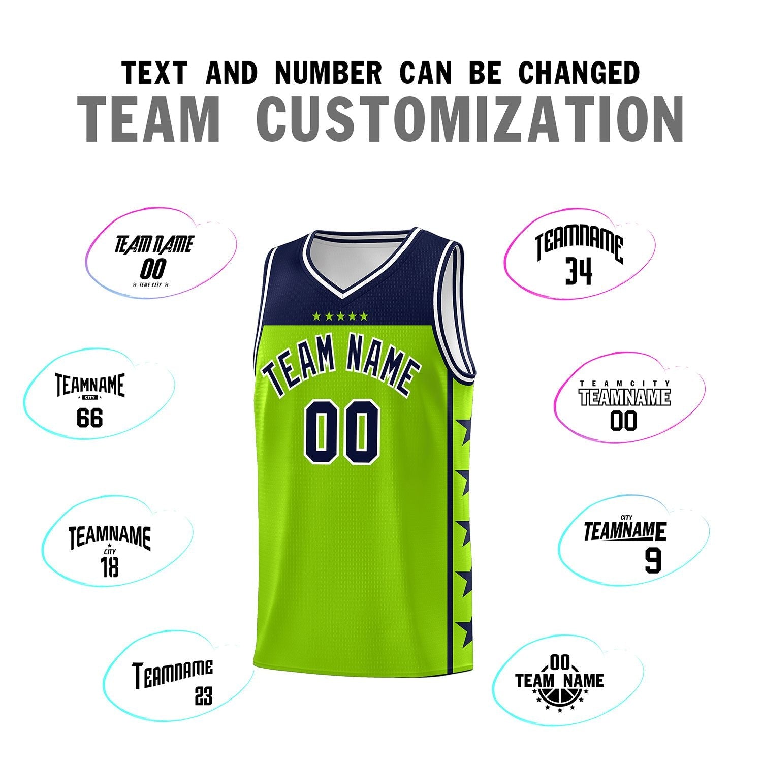 Custom Neon Green Navy Color Block Sets Sports Uniform Basketball Jersey