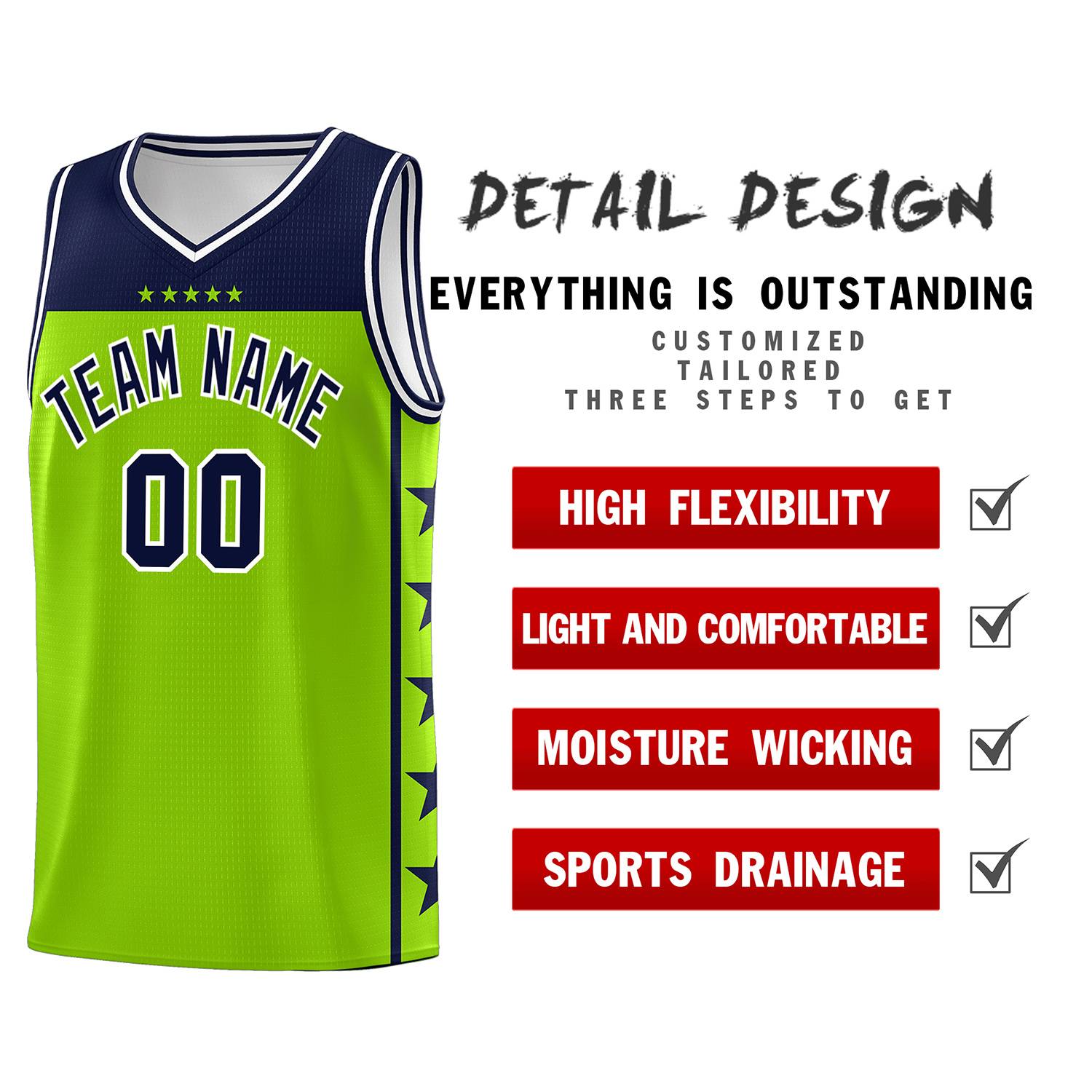 Custom Neon Green Navy Color Block Sets Sports Uniform Basketball Jersey