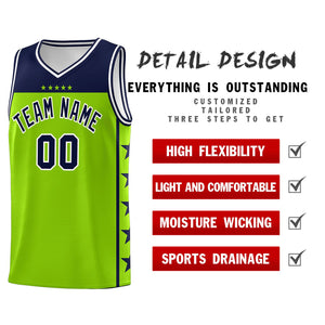 Custom Neon Green Navy Color Block Sets Sports Uniform Basketball Jersey