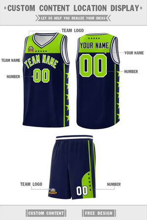 Custom Navy Neon Green Color Block Sets Sports Uniform Basketball Jersey