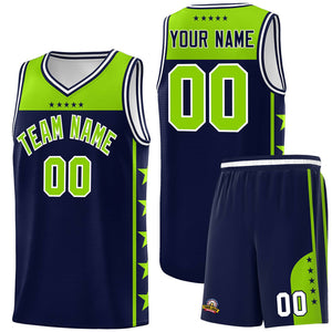 Custom Navy Neon Green Color Block Sets Sports Uniform Basketball Jersey