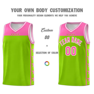 Custom Neon Green Pink Color Block Sets Sports Uniform Basketball Jersey