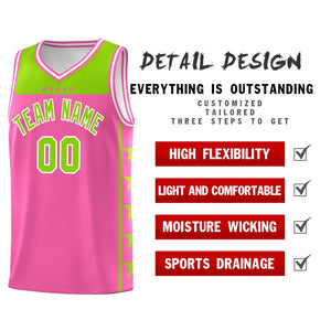 Custom Pink Neon Green Color Block Sets Sports Uniform Basketball Jersey