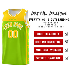 Custom Neon Green Yellow Color Block Sets Sports Uniform Basketball Jersey