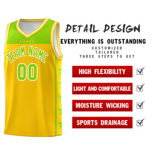 Custom Gold Neon Green Color Block Sets Sports Uniform Basketball Jersey