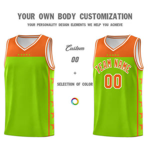 Custom Neon Green Orange Color Block Sets Sports Uniform Basketball Jersey