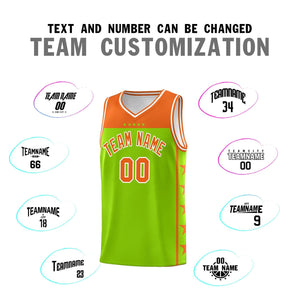 Custom Neon Green Orange Color Block Sets Sports Uniform Basketball Jersey