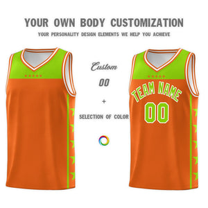 Custom Orange Neon Green Color Block Sets Sports Uniform Basketball Jersey